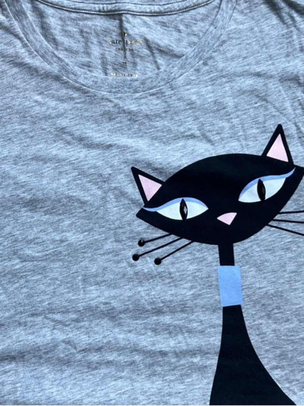 Kate Spade Gray “Cool Cat” Graphic Tee Size M Excellent Condition